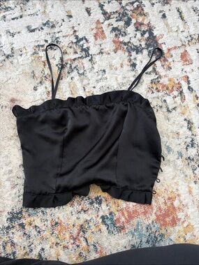 Black Satin Ruffle-Trim Camisole